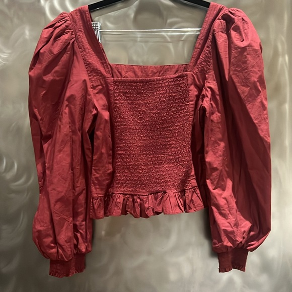 Anthropologie Love the Label Puff Sleeve Maroon Corset Chevron Detail Sz S - Picture 7 of 12